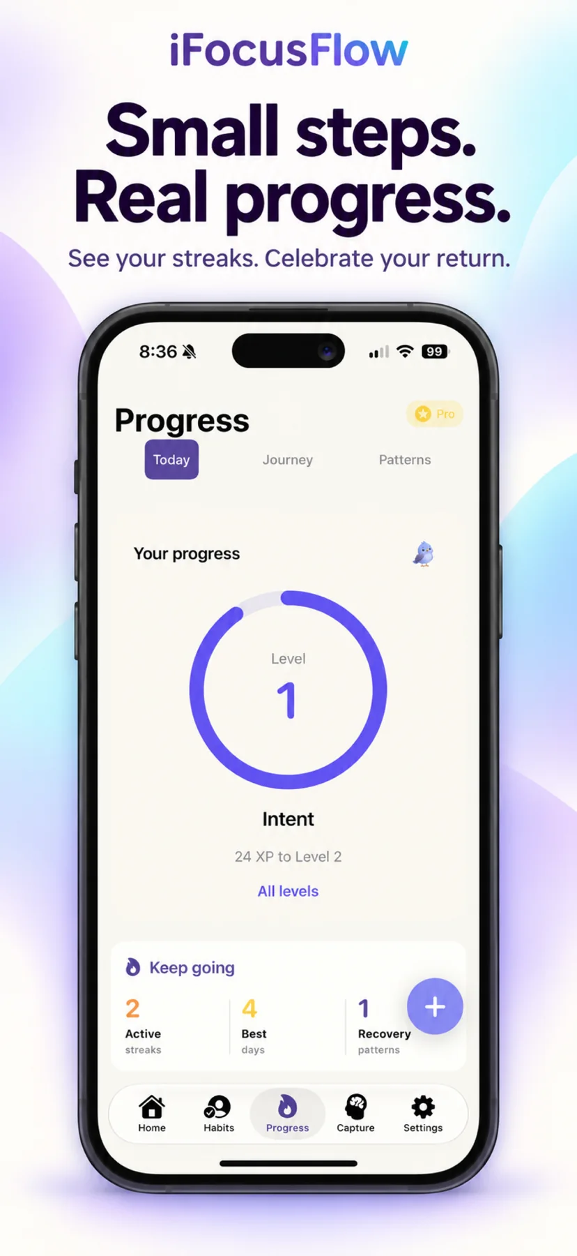 Small steps count. — iFocusFlow v1.7 app screen