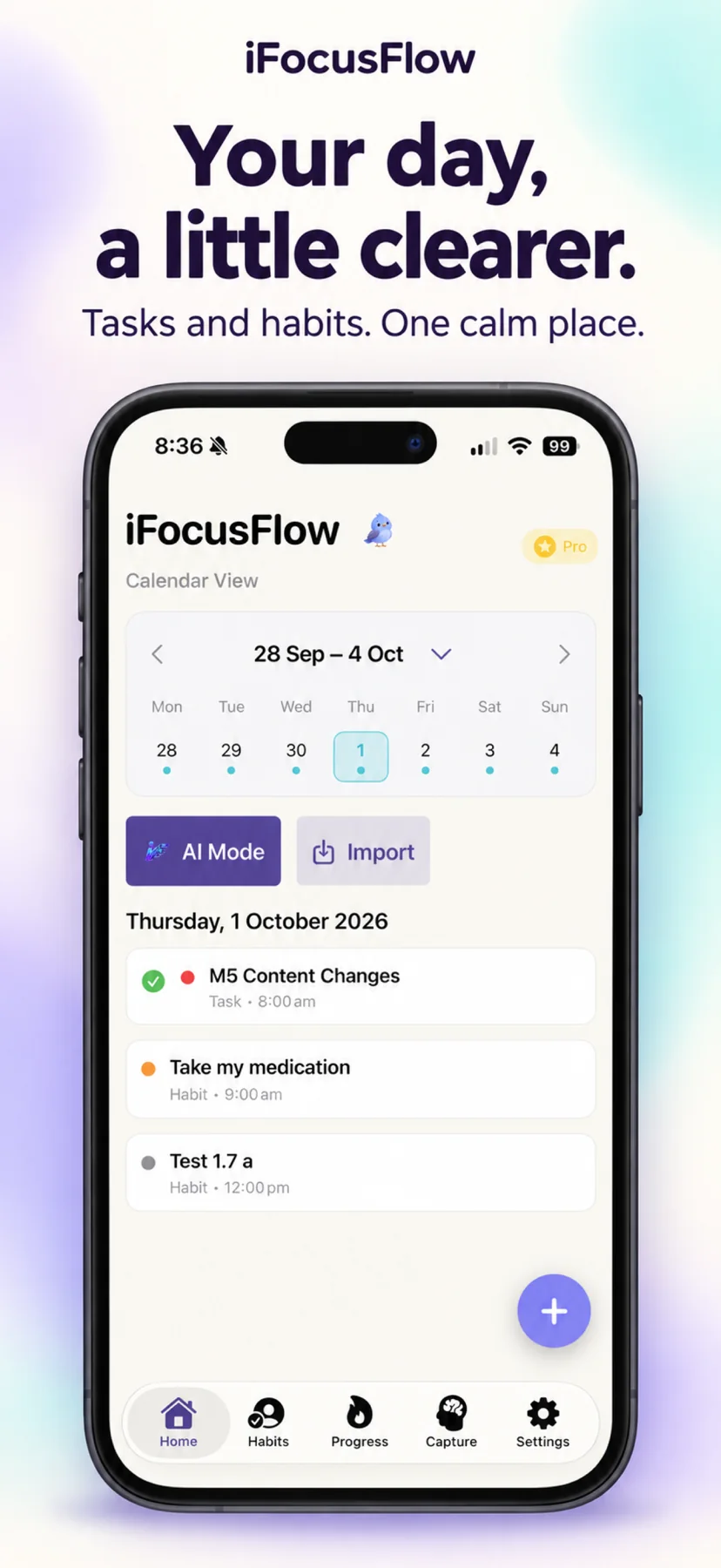 One calm place. — iFocusFlow v1.7 app screen