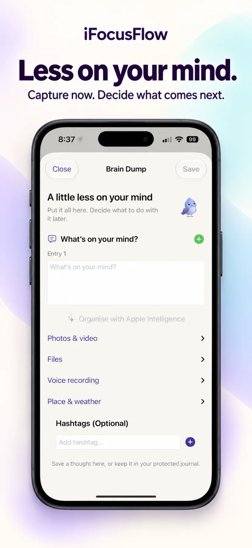 Less on your mind. — iFocusFlow v1.7 app screen