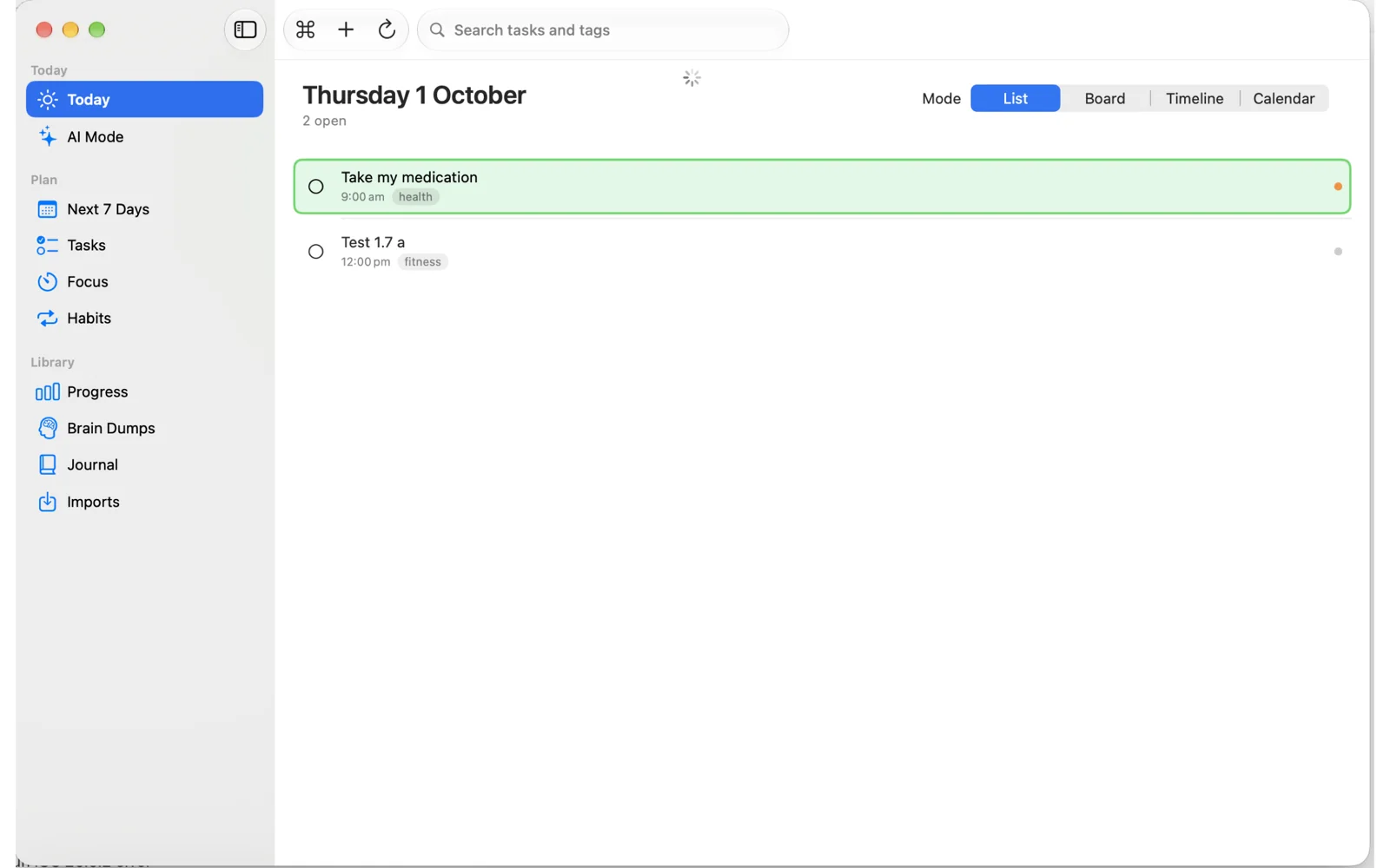 Native Mac app showing the Today task list