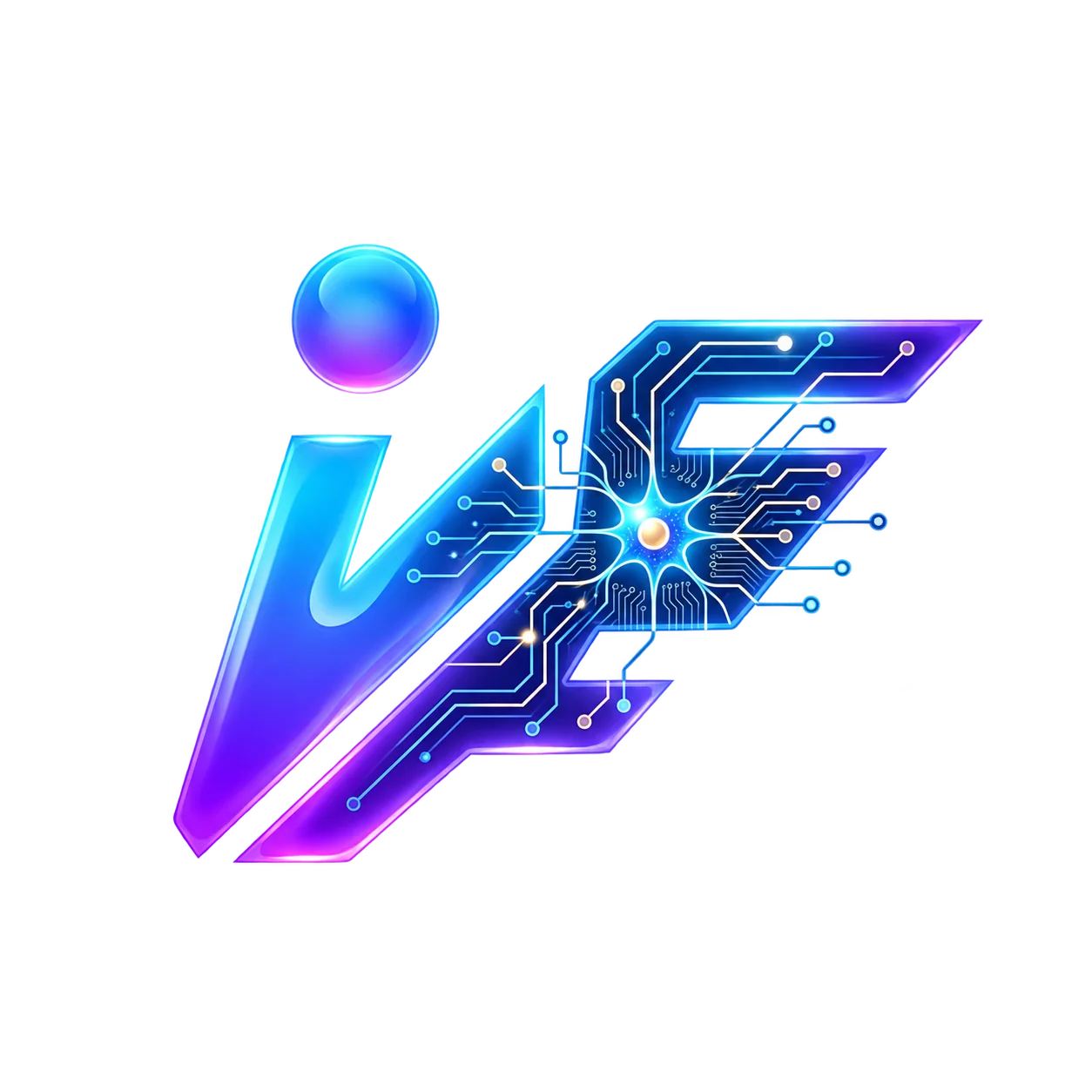Stylised iFocusFlow “iF” monogram in a blue-to-purple gradient, with glowing circuit-board lines woven through the letters